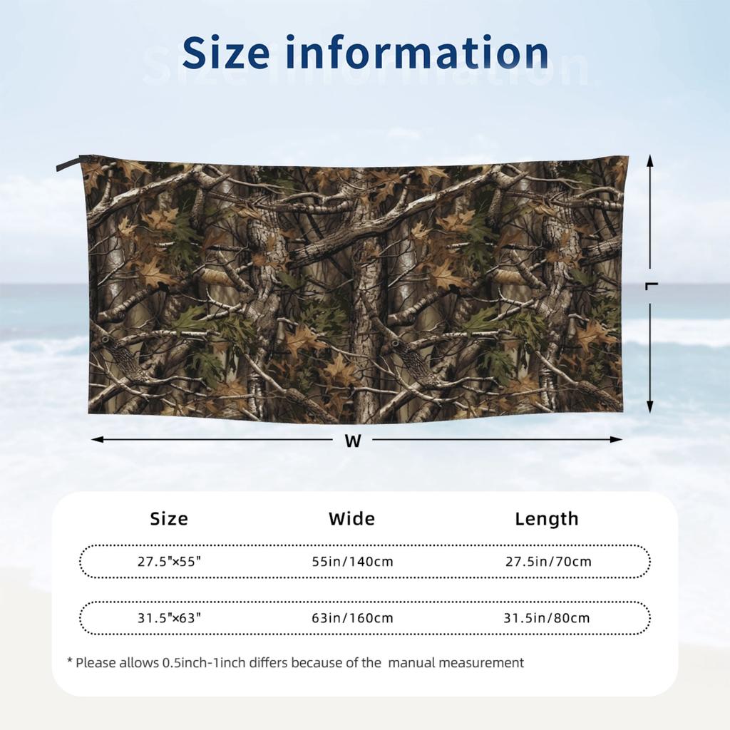 Real Tree Forest Camo Camouflage Pattern Beach Towel Soft Microfiber Quick Dry Absorbent Quick Towels For Pool