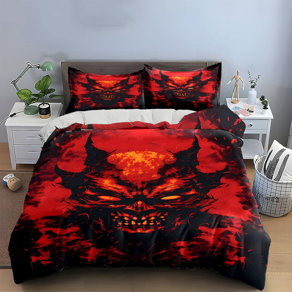 Fiery demon face motif. Bedding sets Duvet cover sets Duvet covers Pillowcases(1*Duvet Cover 2*Pillowcases without duvet insert)
