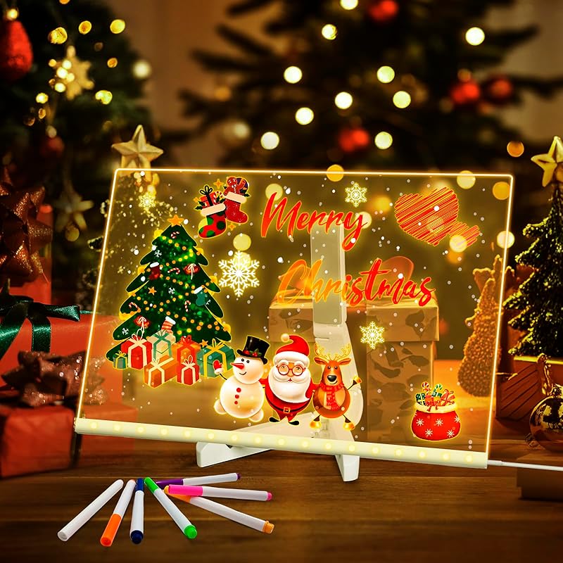 Acrylic Dry Erase Board with Light,LED Note Board with Colors 13.8"X10" 4 Modes & 7 Colors Rewritable LED Acrylic Drawing Board forKids School Home