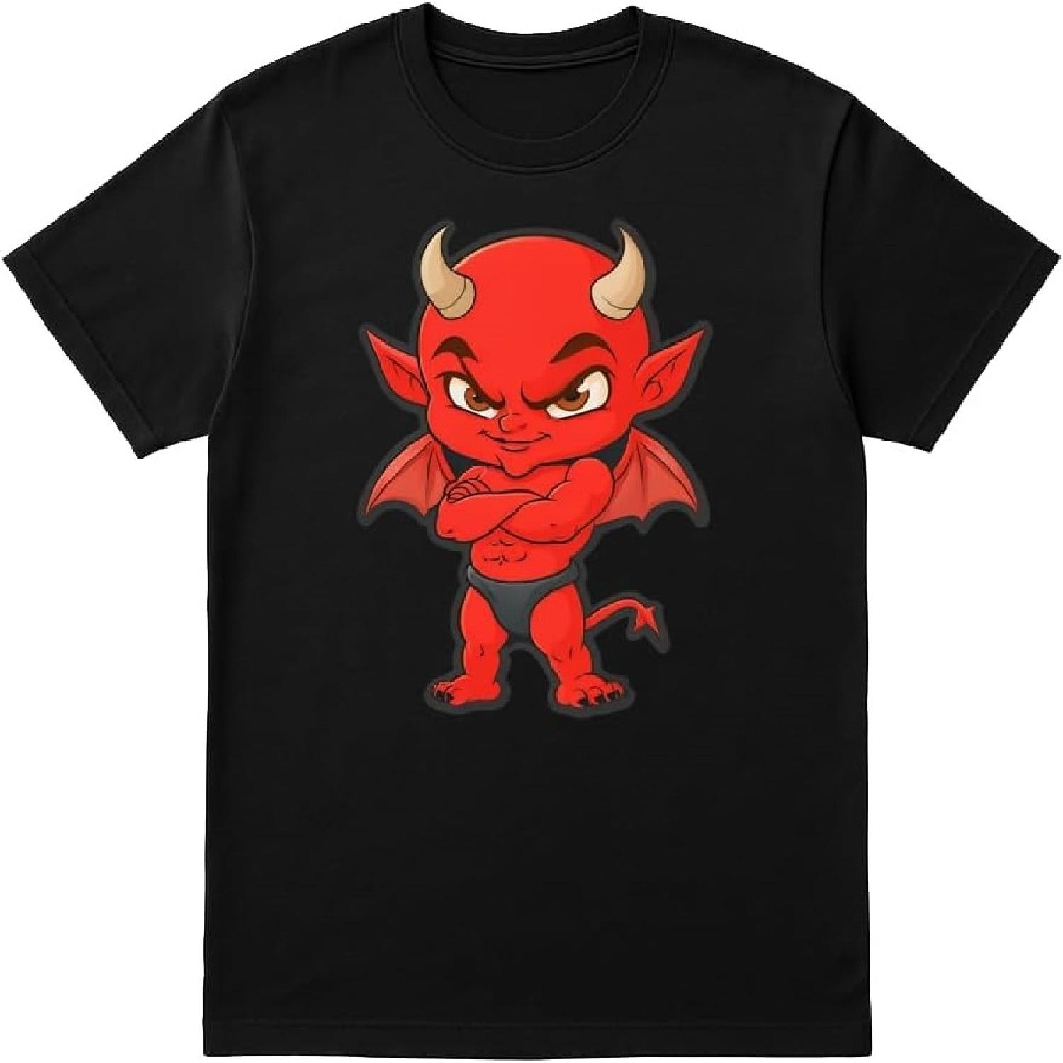 

Unisex Devil Cartoon T-Shirt – Black Funny Graphic Tee for Men & Women _ Mischievous Red Demon Shirt _ S-XXL Sizes XXXXXL
