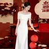 French High-end One-word Shoulder White Banquet Dress Registration Certificate Small White Dress Travel Photo Light Wedding Dress