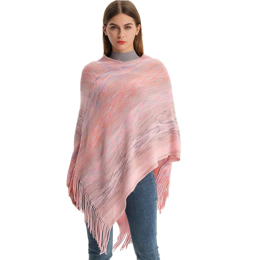 Spring and Autumn V-neck Fringe Knitted Shawl