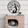 Wrought Iron Tree of Life Wall Art, Rustic Metal Cat Bird Decor, Elegant Home Sculpture, Cozy Harmonious Garden Ornament