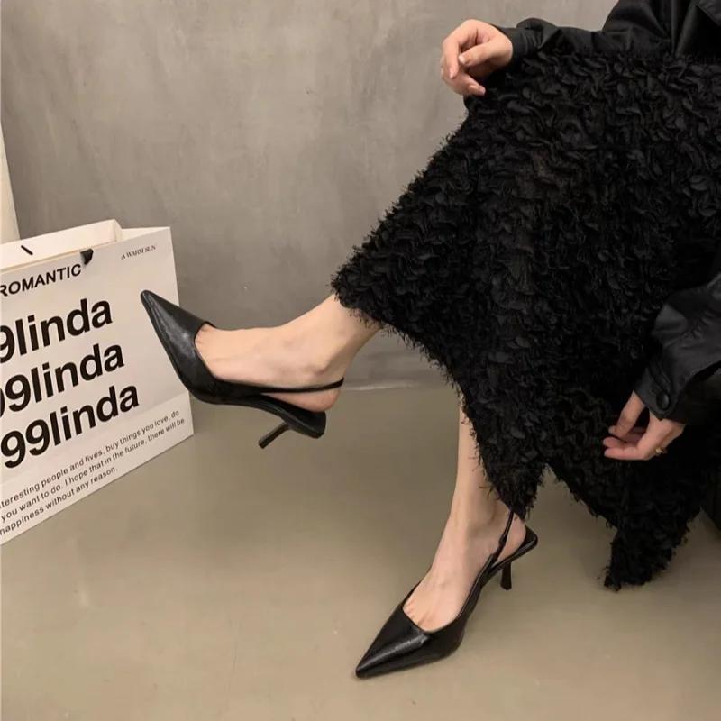 2024 Summer Silver Heels Pointed Toe Women Pumps Fashion Slip On Slingbacks Shoes Ladies Sexy Heel Party Dress Sandalias