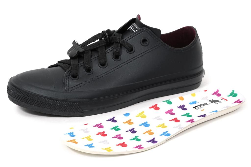 Akiriko MOZ Rain Sneakers with Elastic Moose with Original Size L Shoes, Laces, Charm, Low-Cut, Insole, Women's, Black,