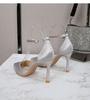 2024 Ladies Silk Champagne Shoes Ankle Strap Sandals Woman Narrow Band High Heels Stilletto Wedges Pumps OL Dress Party Sandalia