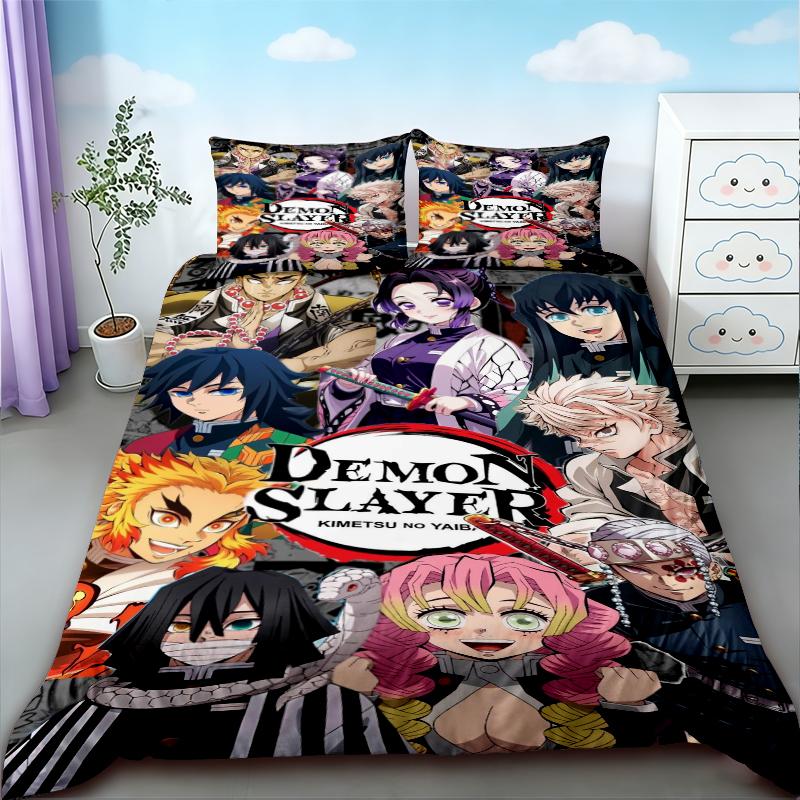 Duvet Cover New Japan Cartoon Anime Demon Slayer Bedding Set Printing Microfiber Bed Quilt Cover Set Pillowcases Soft Bed Linens