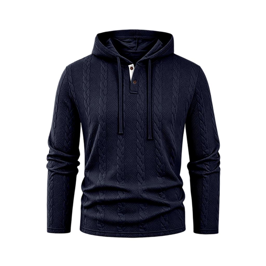 Men's Hooded Cable Knit Pullover Sweatshirt Casual Long Sleeve Fall Winter Outerwear