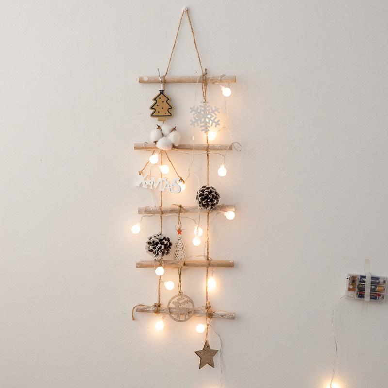 NUCHI Nordic Wooden Wall Hanging Christmas Tree with Natural Wood Stars – Customizable Ornaments