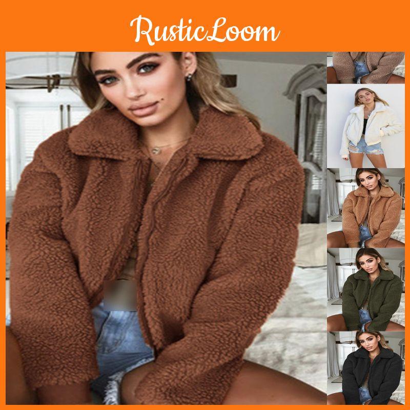 Gemütliche und modische Damen warme Teddybär-Taschen flauschige Fleece-Pelzjacke Mantel