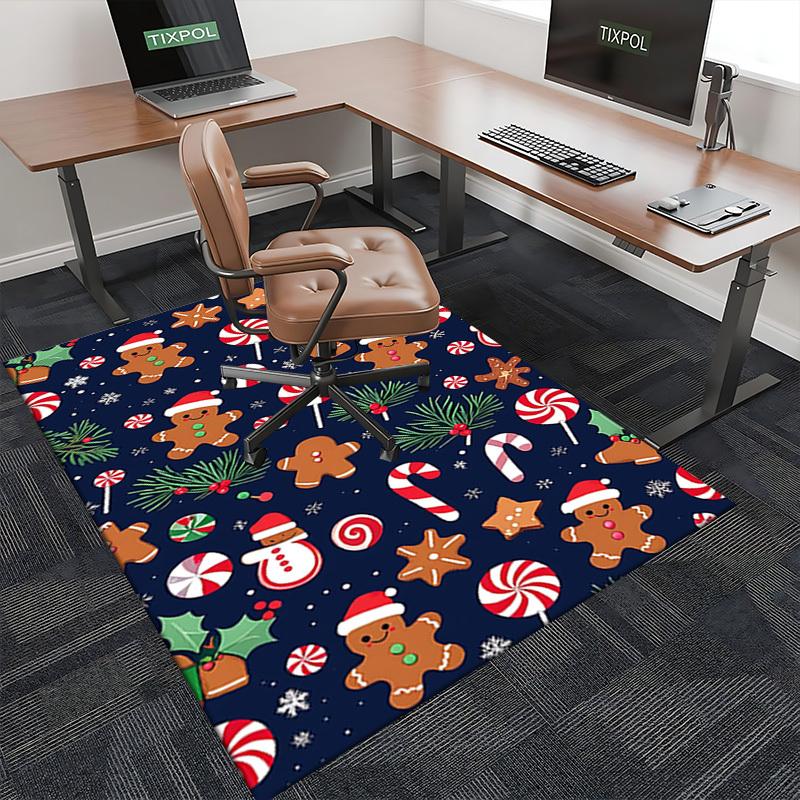 Christmas Gingerbread Man Chair Mat - Anti-Slip Rug for Office, Home Decor, Living Room, Bedroom, Game Room & Dormitory Carpet (Anime Cartoon Design)