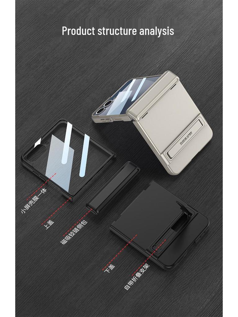 Slim Samsung Z Flip7 Case with Triumph Stand, Full Coverage, Anti-Fall, Solid Color, Hinge Protection