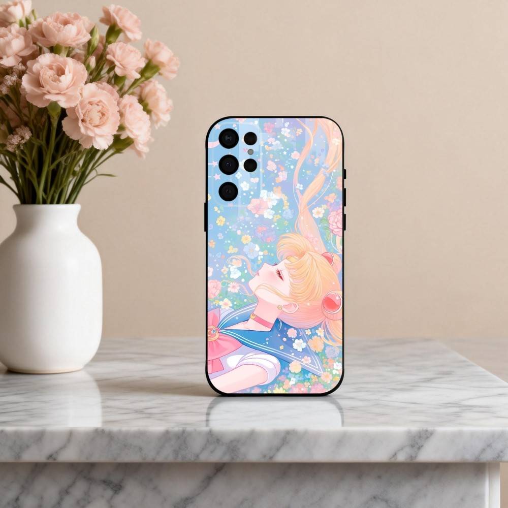Sparkle Pastel S-Sailor M-Moons Phone Case For Samsung S25,24,23,22,30,21,10,9,Ultra,Plus,Lite,FE,4,5 G Soft Black Case