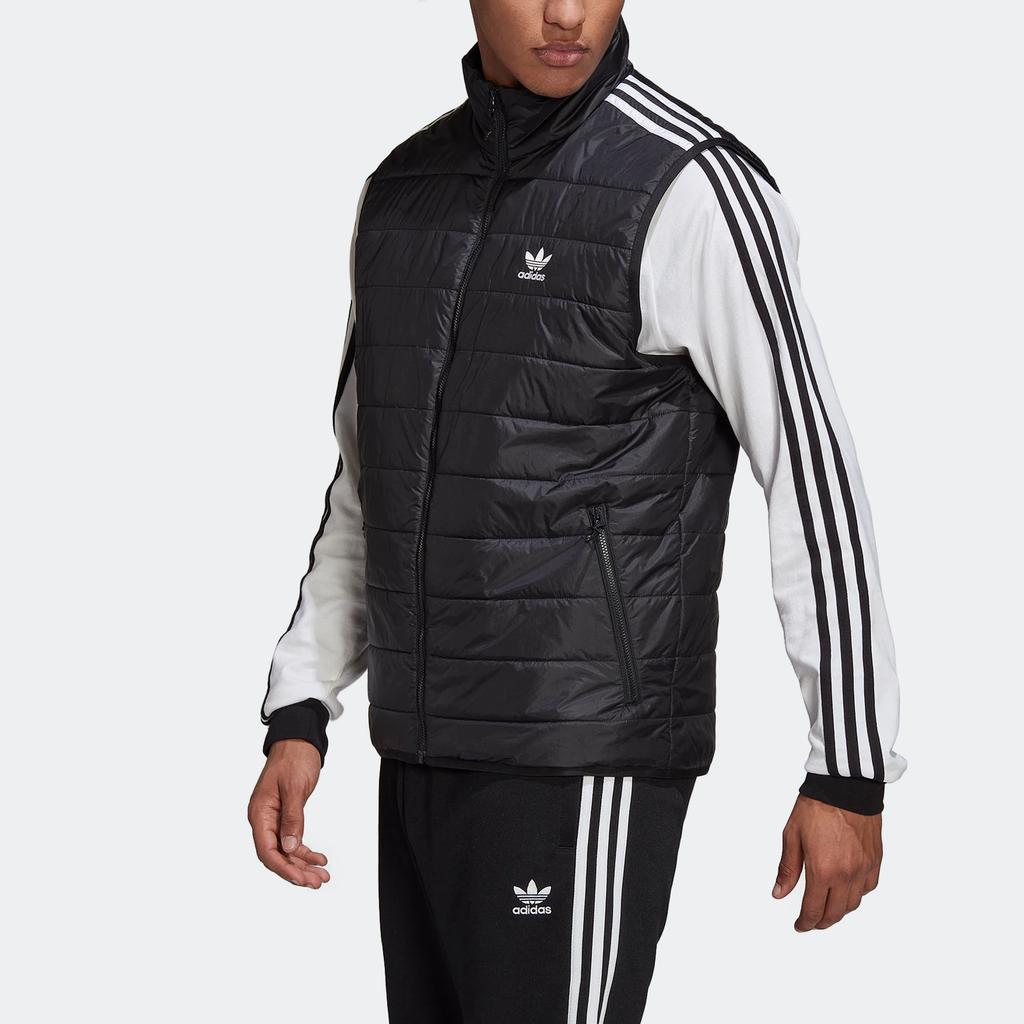Adidas Originals Padded Puffer Solid Color Striped Logo Zip Stand Collar Vest Men Vests Black HL9217