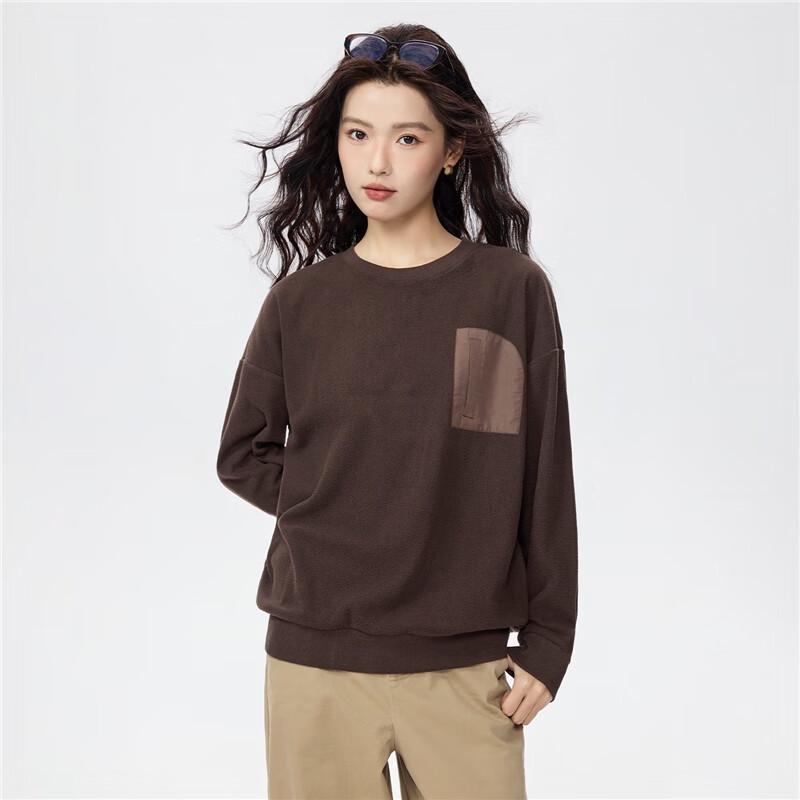 Giordano Women's Fleece Patchwork Pullover Sweatshirt