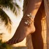 Gold Tone Flower Open Cuff Anklet For Women Shell Inspired Floral Adjustable Foot Jewelry For Beach Vacation