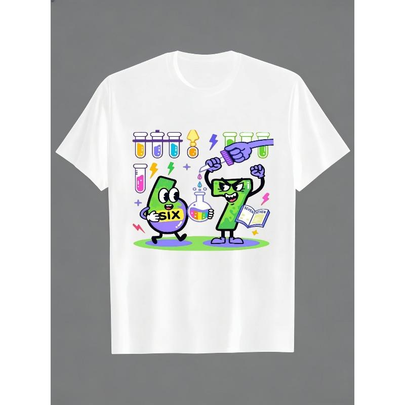 European sizes Boys  T-Shirt Featuring Creative Number 6 And 7 Science Experiment - Soft And Breathable, Cartoon Design, for Everyday Activities 110 белый