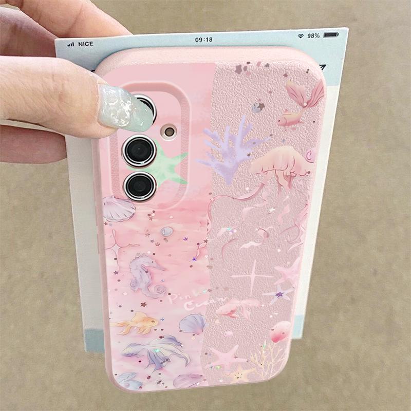 Trendy Ocean Style Whale Pattern Case For Samsung S26 S25 S24 Ultra S23 S22 S21 FE A15 A16 A17 A35 A36 A37 A54 A55 A56 A57 5G Leather Texture Cover