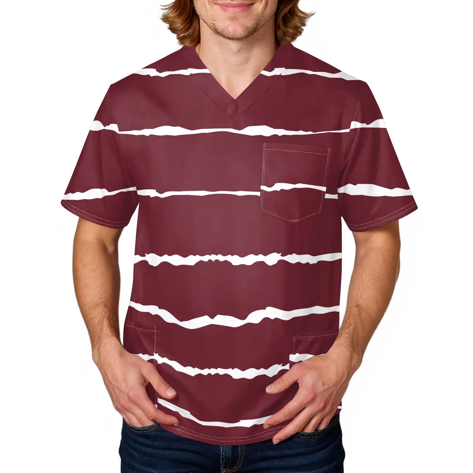 

Men s casual personalized striped printed shirt - Men s V-neck long-pockets protective work uniform short-sleeved shirt S винний