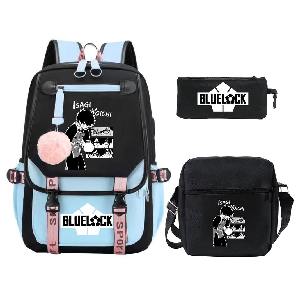 Trend Campus Primary And Secondary School Students Schoolbag Blue Prison Periphery Animation Backpack Pencil Bag
