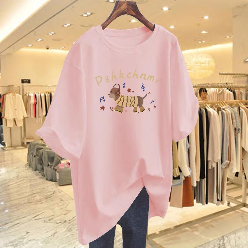 2025 autumn new Korean version trendy loose short-sleeved T-shirt women's sausage dog print wide T loose top women