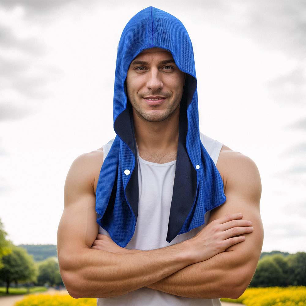 Quick-Dry Cooling Sports Towel Hoodie for Beach, Camping, Fitness & Sun Protection