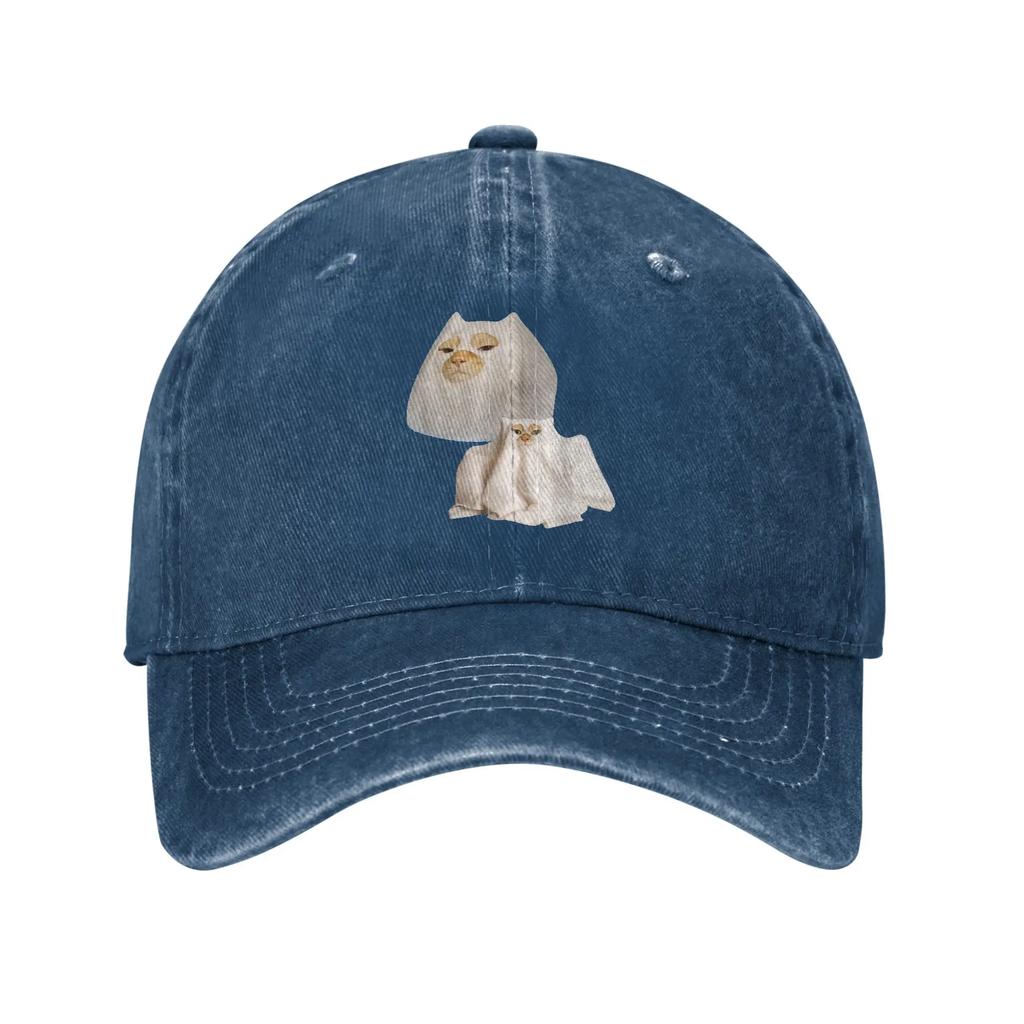 Ghost Cat Meme Funny Artwork Baseball Caps Vintage Distressed Cotton Halloween Snapback Cap Unisex Outdoor Adjustable Fit Hats