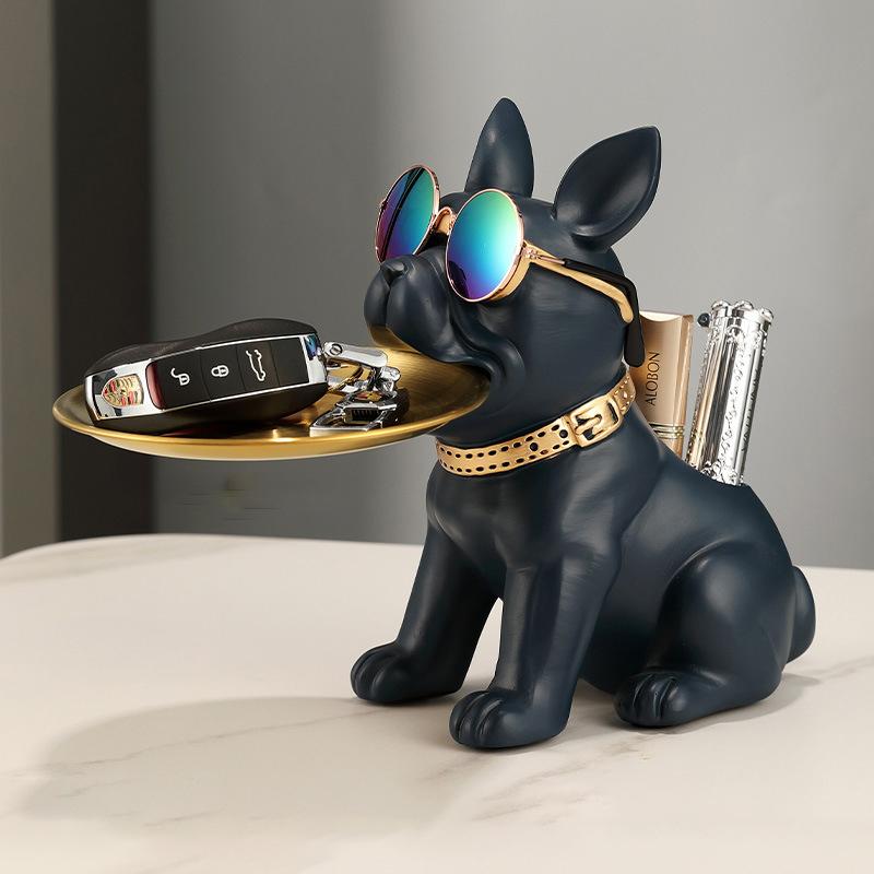 Harz Bulldog Schreibtisch Aufbewahrungsstatue Tier Skulptur Esstisch Dekoration Mehrzweck Büro Wohnkultur Tablett Dekor