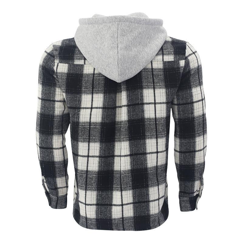 Autumn New Arrival: Loose-Fit Casual Jacquard Men's Long-Sleeved Hooded Check Shirt