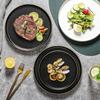 Flat Ceramic Western Dish Household 8-inch Black Non Slip Steak Plate Restaurant Commercial White Circular Pasta Tableware