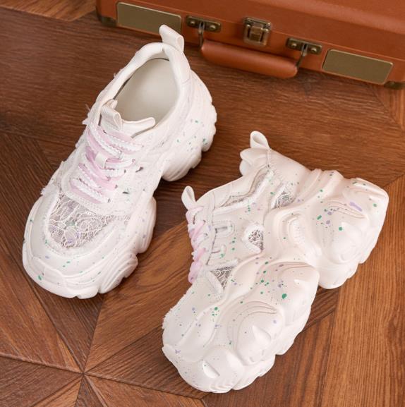 Fashion 9CM Air Mesh Microfiber Leather High Brand Comfy Shoes Sandals Women Platform Wedge Fashion Summer Chunky Sneaker Lace Up