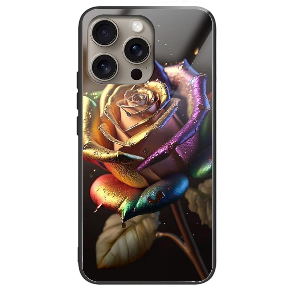 For iPhone 16 Pro Max Case Tempered Glass TPU Drop-Proof Phone Cover Pattern Printing