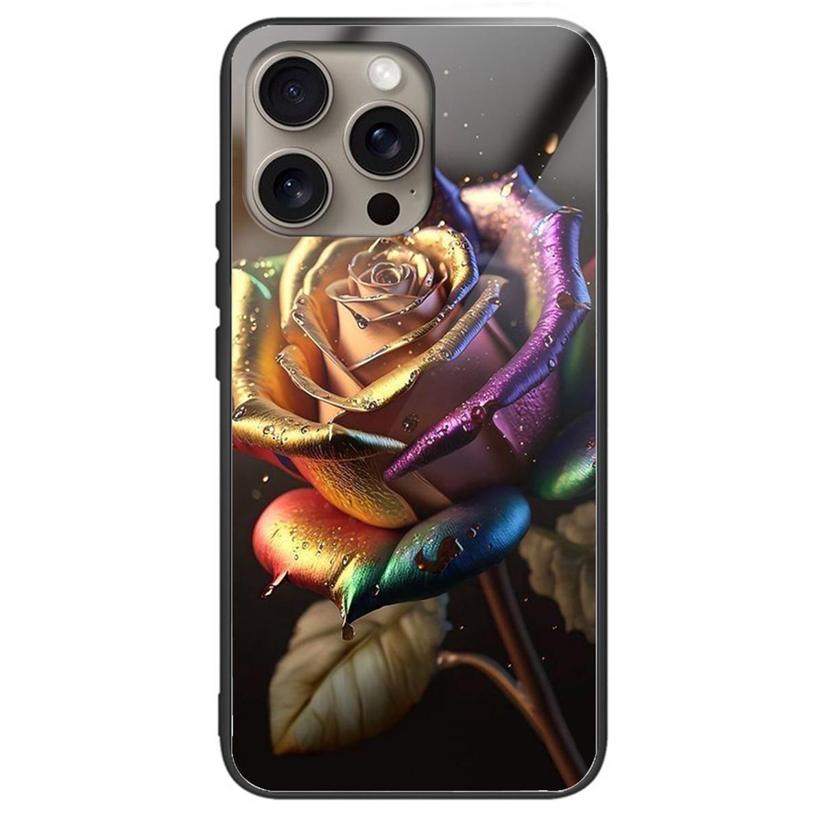 

For iPhone 16 Pro Max Case Tempered Glass TPU Drop-Proof Phone Cover Pattern Printing Style E