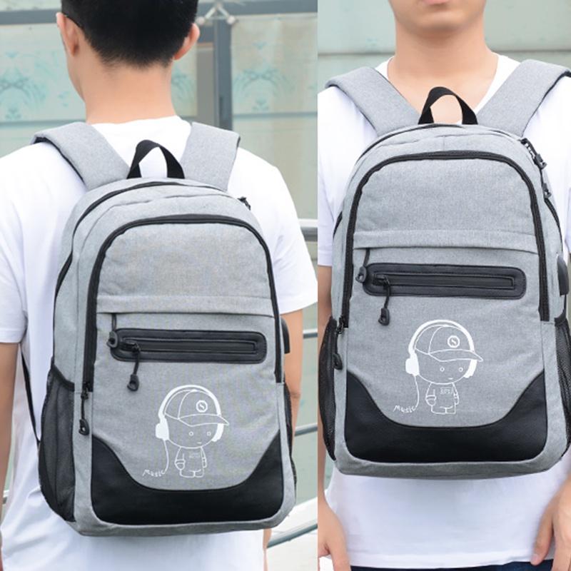 Cute Cartoon Printed Night Luminous Waterproof Laptop Backpack With Usb Charging
