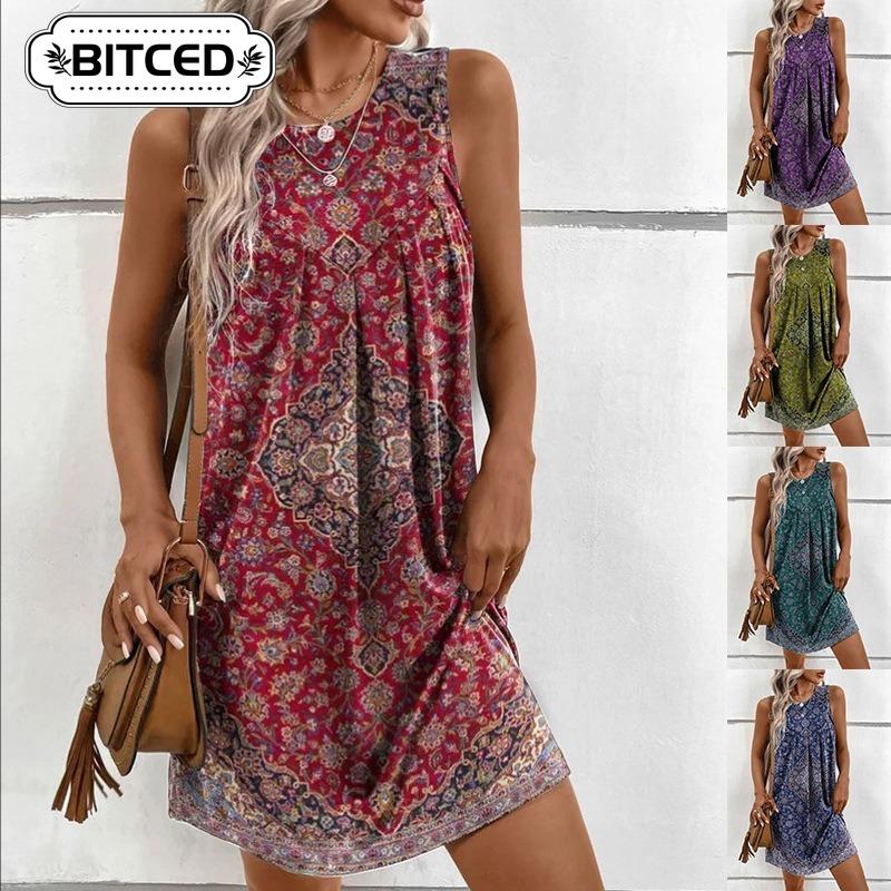 BITCED Fashion Summer Spring Sleeveless O-Neck Casual Dresses