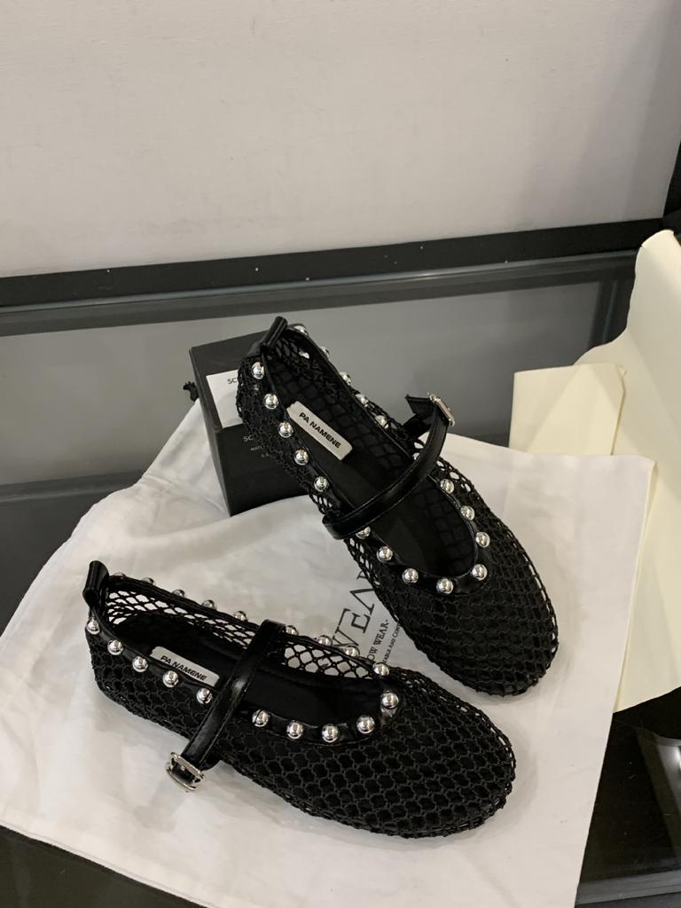 Flache Mesh-Einzelschuhe Damen 2025 neu Sommer atmungsaktiv Fischernetz Ballett Mary Jane Abendschuhe Lochsandalen