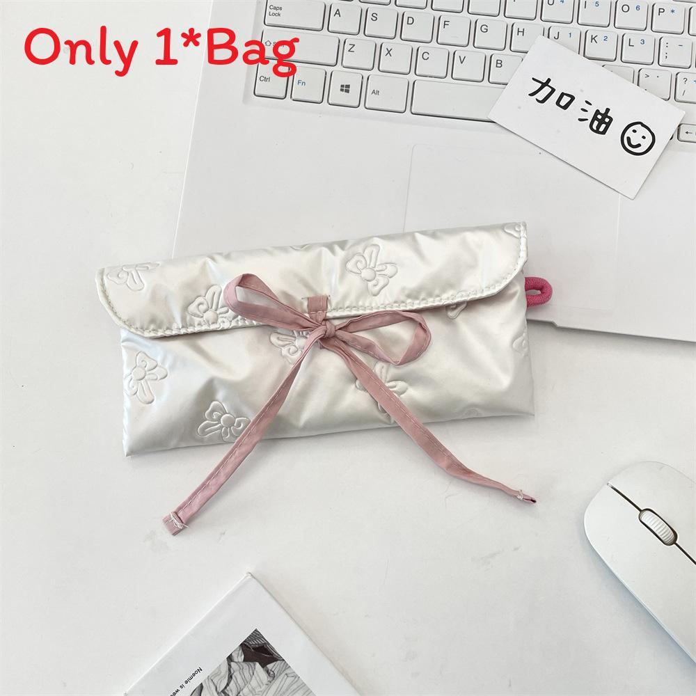 Classic Bowknot Pu Pencil Case With Zipper Closure For Students And Girls
