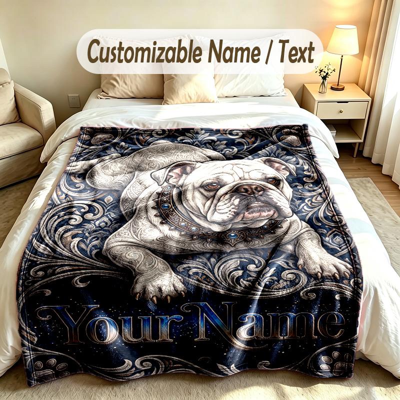 Dog Theme Custom Blanket Personalized Name & Text Customized Soft Warm Throw Blanket Home Decor
