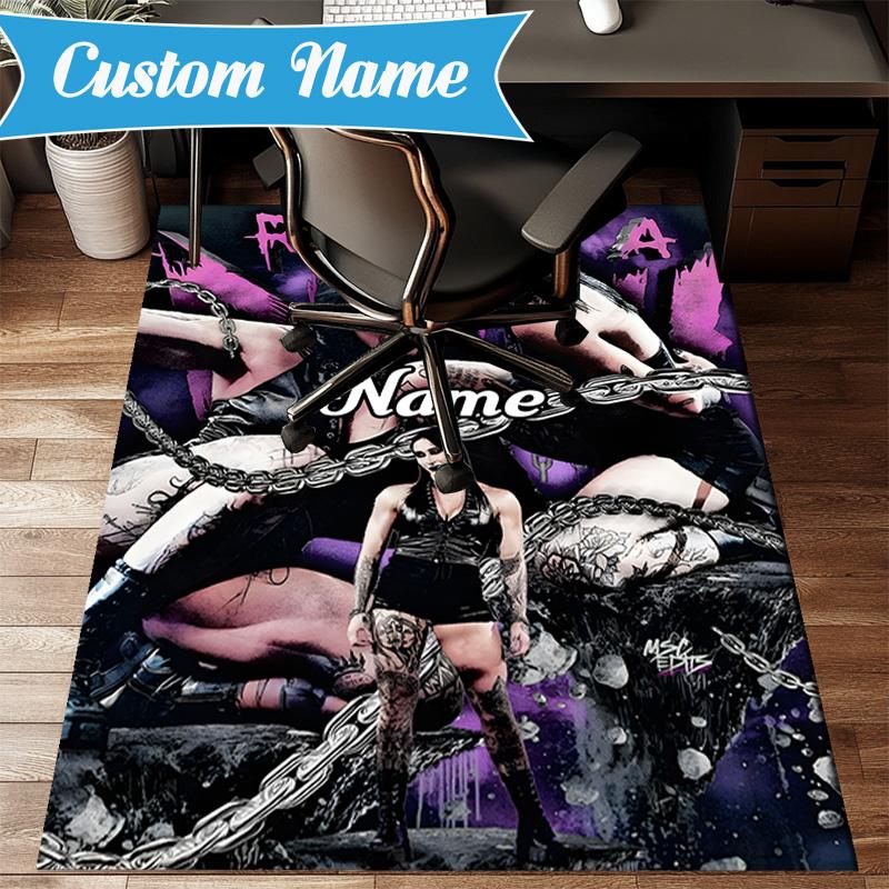 Alfombra de lucha con nombre personalizado Rhea Ripley para Sala de Estar, Salas de Juegos, Oficina, Dormitorio, Felpudo Diseño Divertido, regalos para fans decoración de Navidad