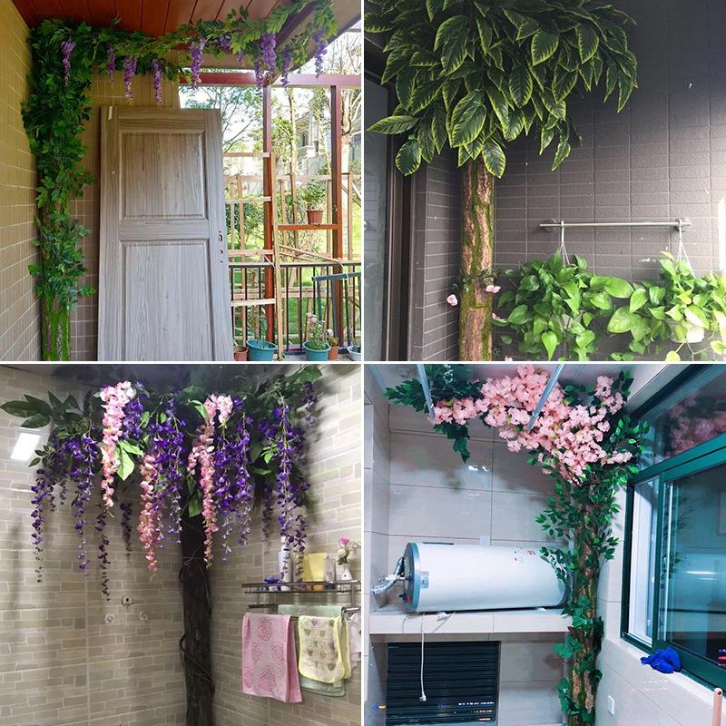 Indoor Decorative Water Pipe Cover with Artificial Vines and Tree for Balcony