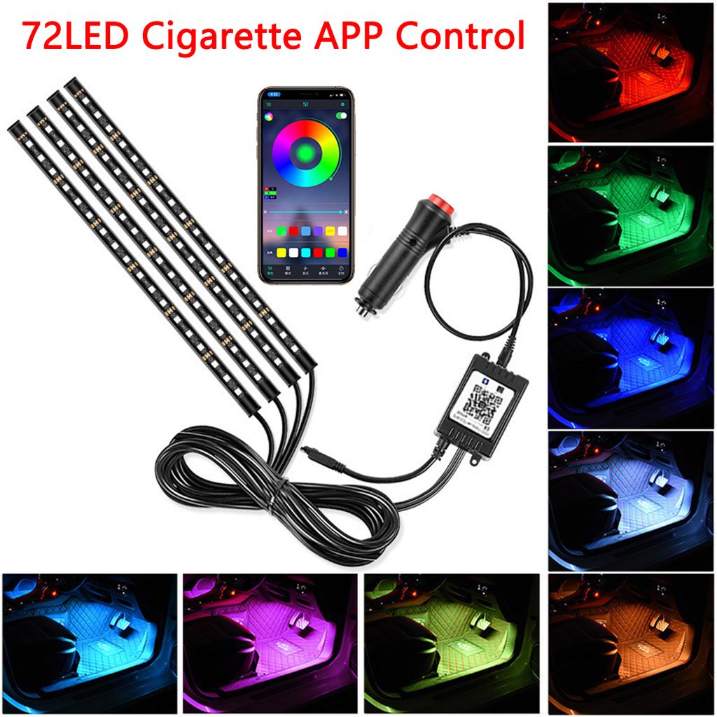 LED interiér auta pruh ambientního nožního světla Sada neonové osvětlení Sada podsvícení s aplikací USB Remote App Ovládání hudby Automatické RGB dekorativní lampy