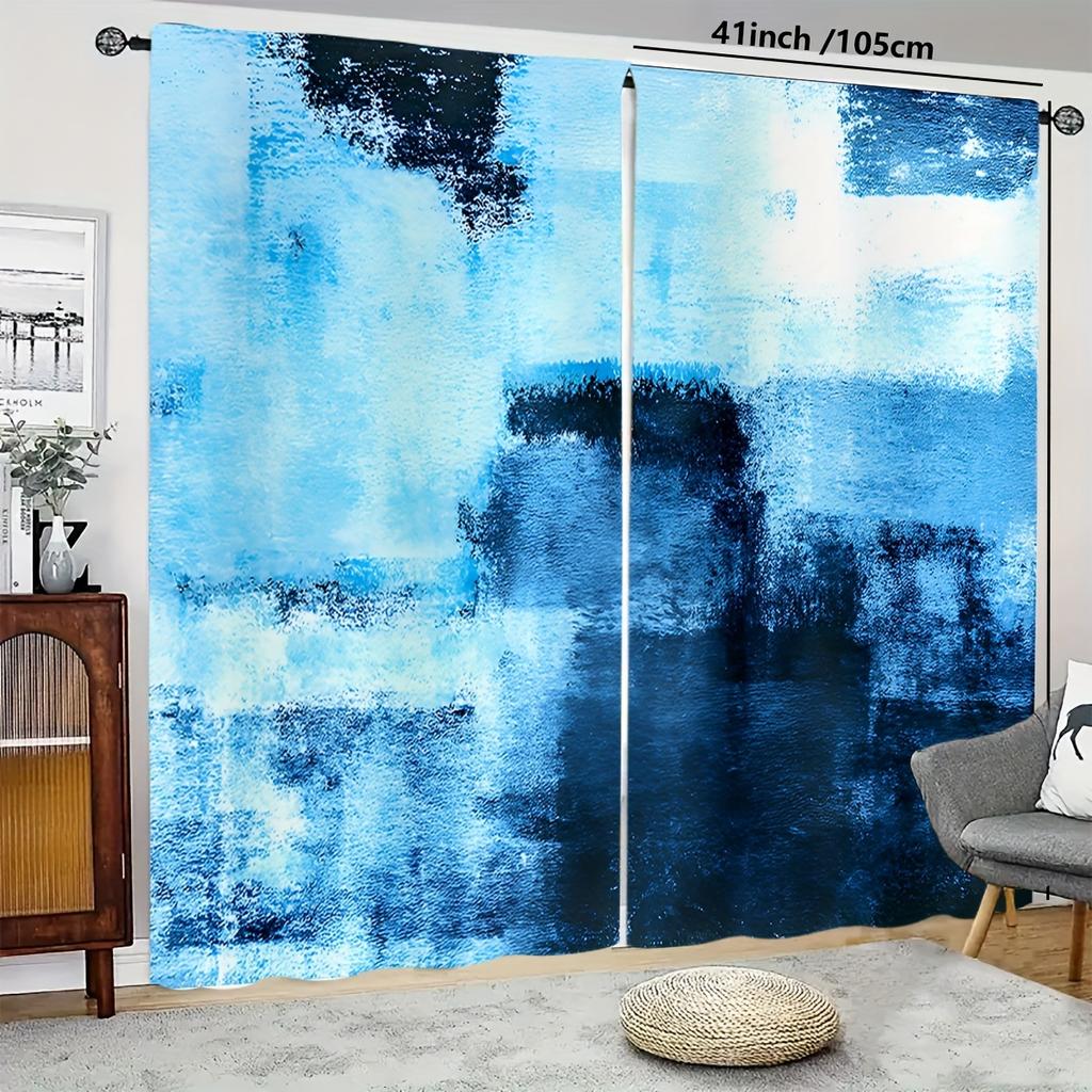 2pcs Modern Abstract Design Semi-Sheer Curtains Set - Polyester, Machine Washable, Rod Pocket for Easy Hanging - Perfect for Bed