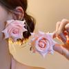 Cloth Floral Stud Earrings Solid Color Drop Earrings Elegant Rose Flower Earrings  Beach