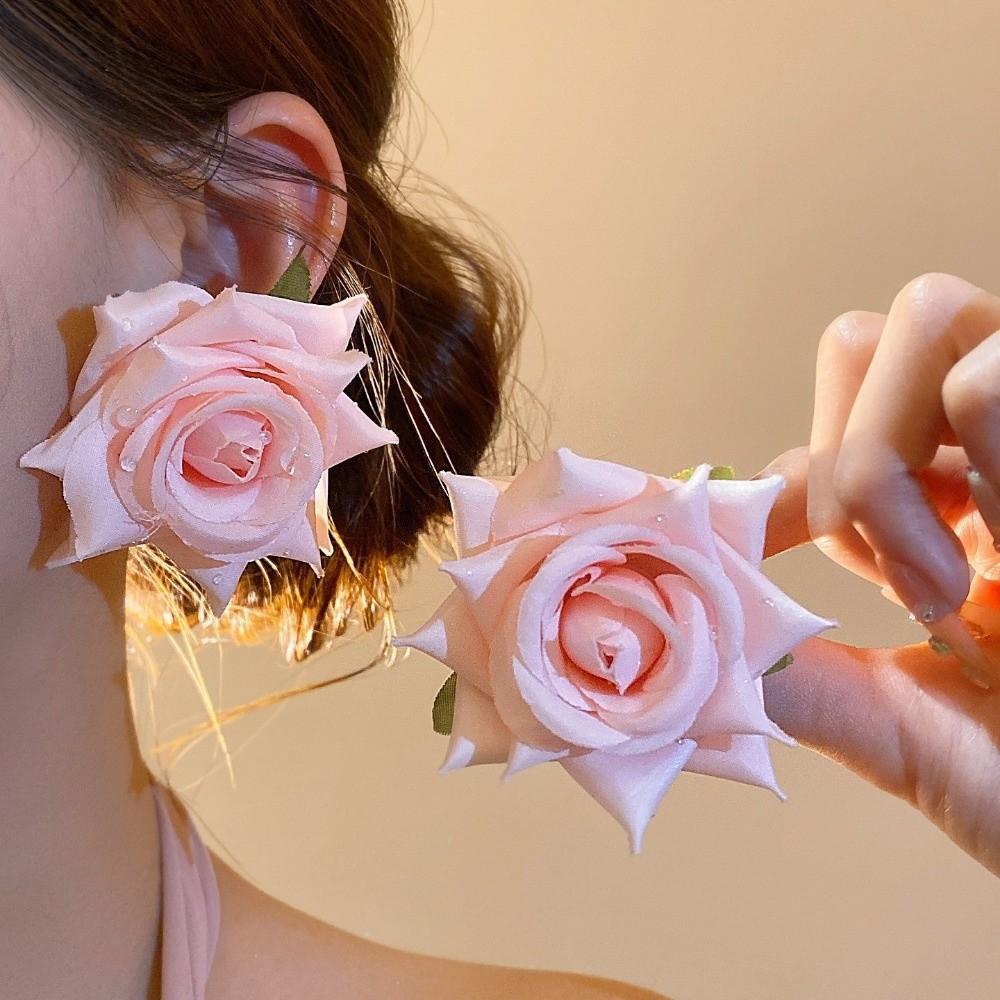 Cloth Floral Stud Earrings Solid Color Drop Earrings Elegant Rose Flower Earrings  Beach