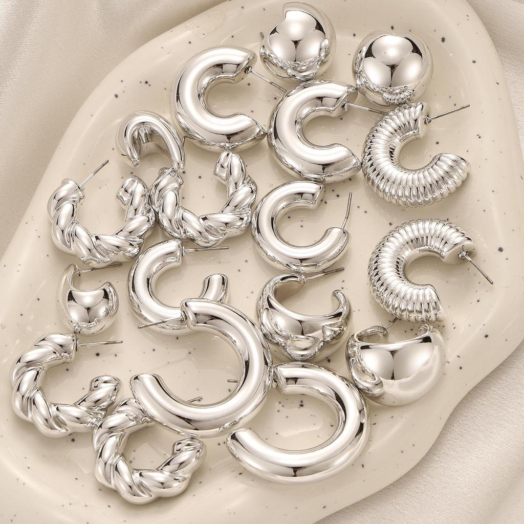 Guld C-formade Vattendroppe Örhängen Set - 3 Delar Trendiga Geometriska Creoler för Kvinnor