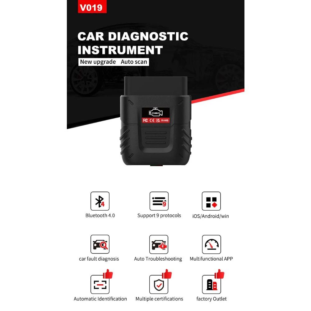 V019 Obd2 Car Scanner Bluetooth Scanner Auto Diagnostic Tool Elm327 Engine Trouble Code Diagnostic Decoder For IOS/Android