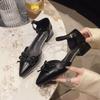 Fashion Spring New Baotou Slippers for Women Fashion Pointy Shallow Mouth Butterfly Knot Hollow-out Line with Non-slip Low Heels