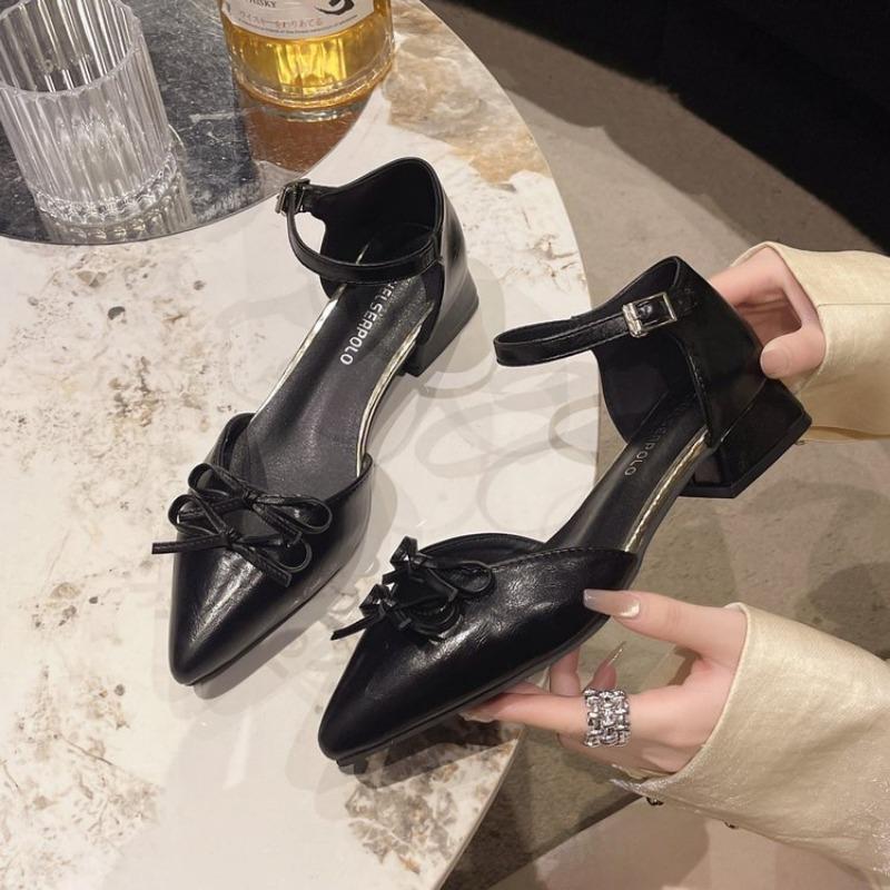 Fashion Spring New Baotou Slippers for Women Fashion Pointy Shallow Mouth Butterfly Knot Hollow-out Line with Non-slip Low Heels