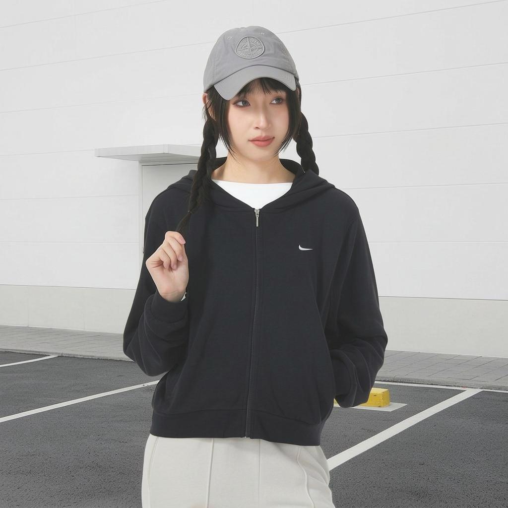 Nike Solid Color Hooded Zip-Up Casual Long Sleeve Sweatshirt Women Tops Black FN2420-010