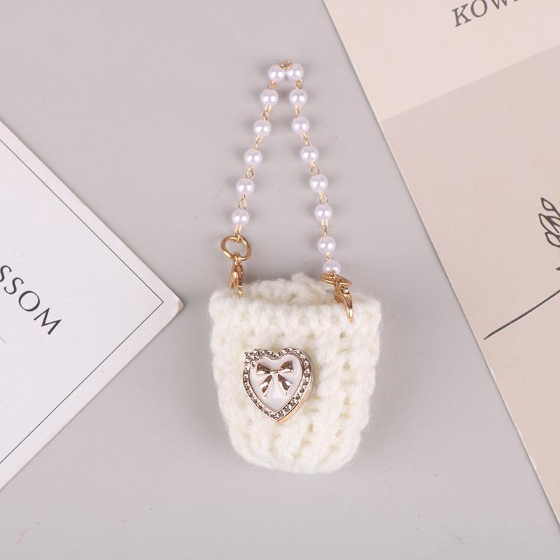 

1/12 кукольная мини-вязаная сумка через плечо с жемчужной цепочкой сумка через плечо кукольные аксессуары для украшения кукольного домика